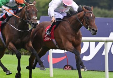 7-8-25 Leopardstown.
Sons And Lovers and Dylan Browne McMonagle (right) win the Tote Ballyroan Stakes (Group 3) from Crystal Black (left).
Healy Racing Photo